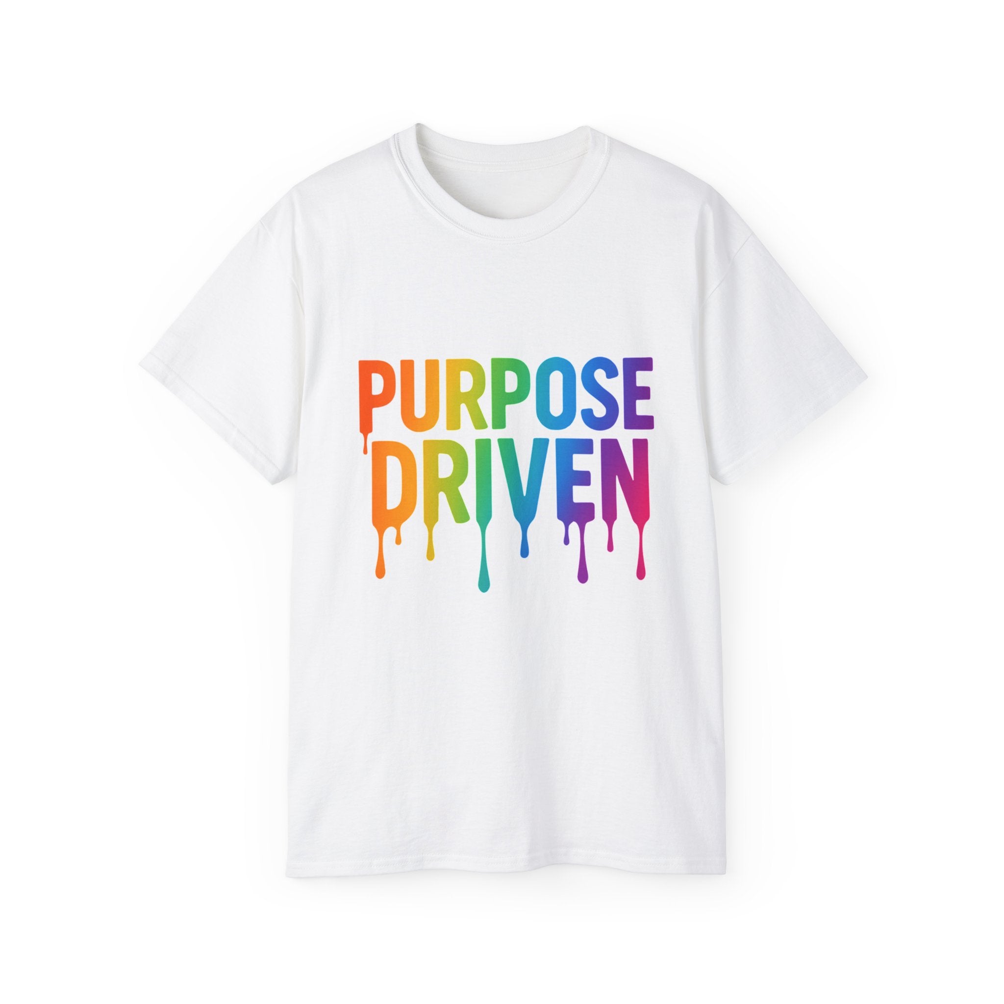 Purpose Driven T‑Shirt — "Purpose Driven" Rainbow Faith Tee (Walking in Purpose, Built by Faith)