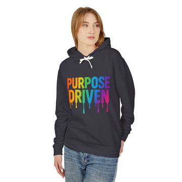 Purpose Driven Hoodie — Rainbow Drip Graphic Hooded Sweatshirt